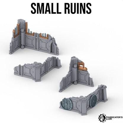 several small ruins, which appear to be damaged or broken structures. The ruins are gray in color and are arranged in a way that suggests they are part of a larger structure or scene. The text "SMALL RUINS" is prominently displayed above the ruins, indicating that they are the focus of the image.