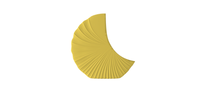 A yellow, curved object resembling a seashell or shell is shown against a black background.