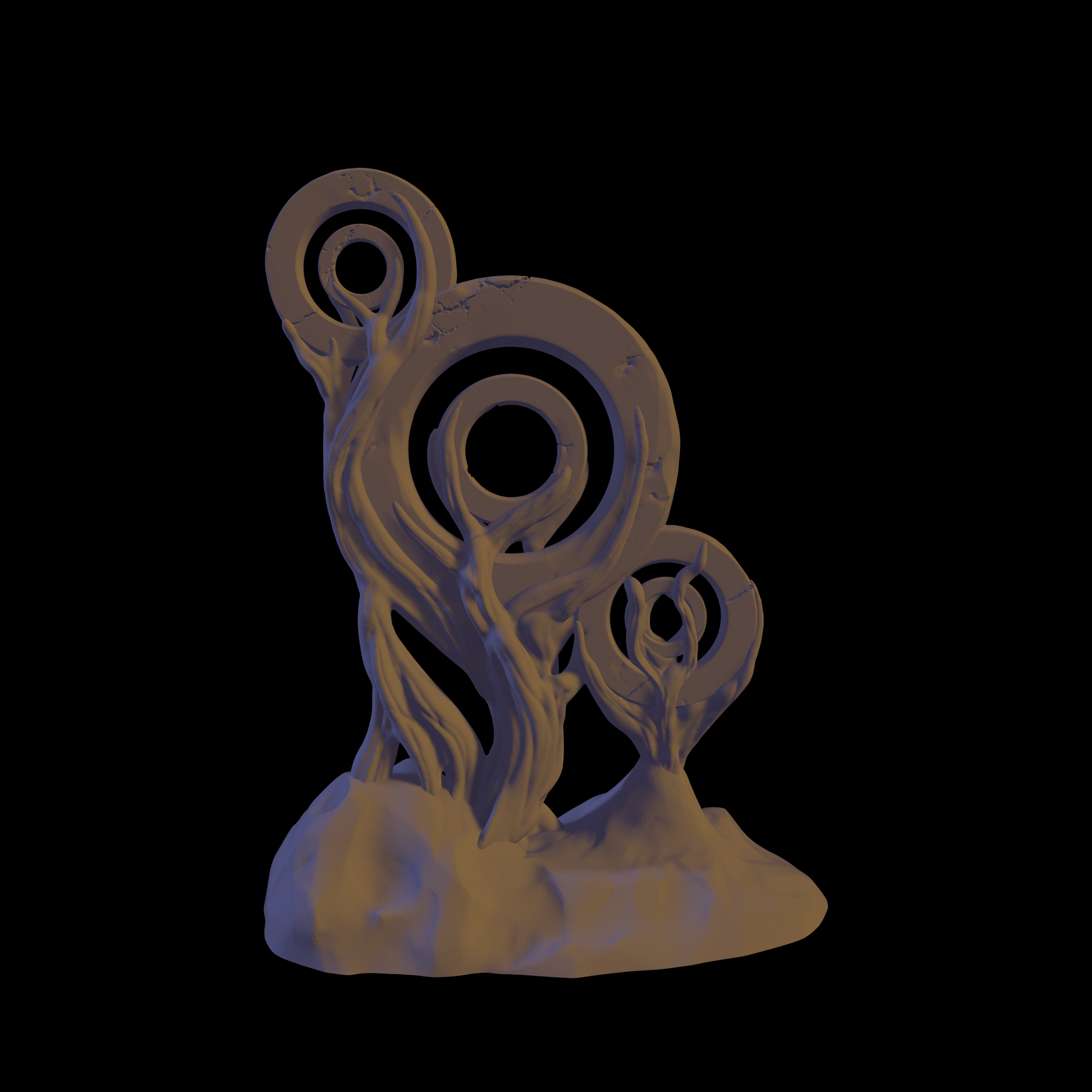 a sculpture of a woman and a man on a black background