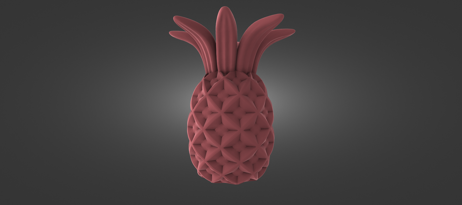 A 3D rendering of a pineapple in a red color, with a textured and detailed appearance.
