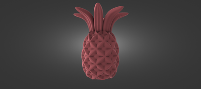 A 3D rendering of a pineapple in a red color, with a textured and detailed appearance.
