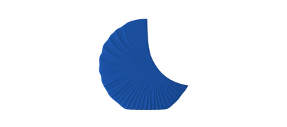 A blue, curved, and textured object resembling a leaf or a shell against a black background.
