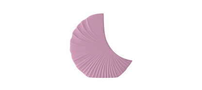 A single, curved, pink object resembling a shell or leaf against a black background.