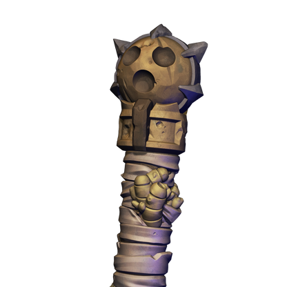 A 3D rendering of a stylized, abstract object with a spherical shape and spikes protruding from it.