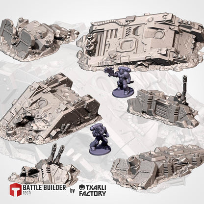 Crashed Tanks Terrain Set – Sci-Fi Wargaming 3D Printed Scenery for Tabletop Miniatures {By TxarliFactory}