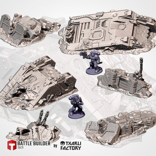 Crashed Tanks Terrain Set – Sci-Fi Wargaming 3D Printed Scenery for Tabletop Miniatures {By TxarliFactory}
