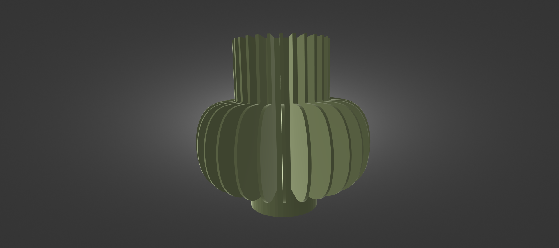 A 3D rendering of a green, cylindrical object with a textured, striped pattern.