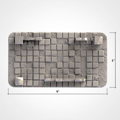 A 3D rendering of a 3D model of a building or structure, composed of numerous small square blocks arranged in a grid-like pattern.