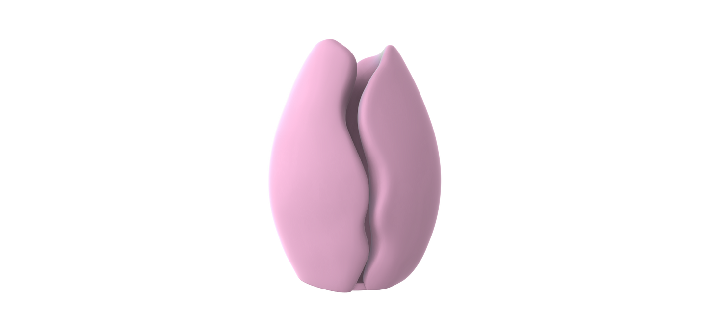 A 3D rendering of a pink flower-like object against a black background.