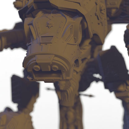 A close-up view of a mechanical or robotic figure, likely a part of a larger mechanical or technological device.