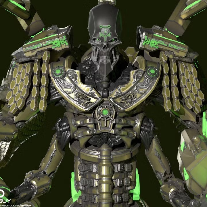 Close detail of the Ancient Annihilator Commander's skull helm and chest armor