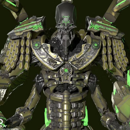 Close detail of the Ancient Annihilator Commander's skull helm and chest armor
