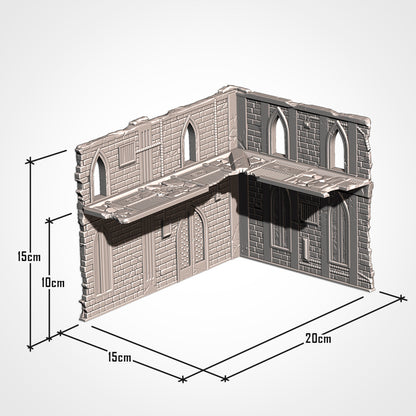 The image is a 3D rendering of a damaged building, with measurements provided in centimeters.