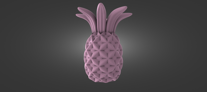 A 3D rendering of a pink pineapple with a textured surface and pointed top.