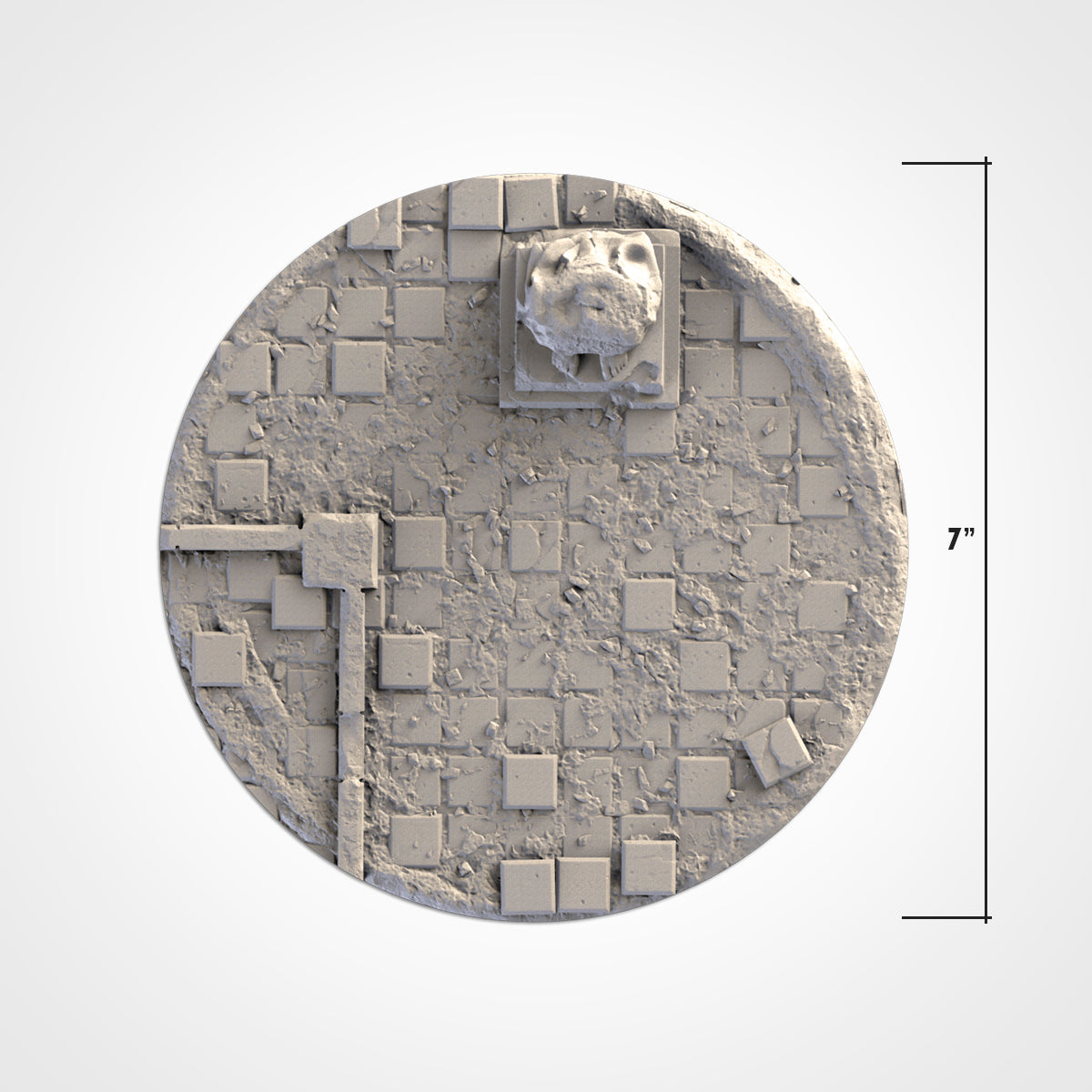 The image is a 3D rendering of a circular object with a square grid pattern, featuring a small square-shaped object in the center.