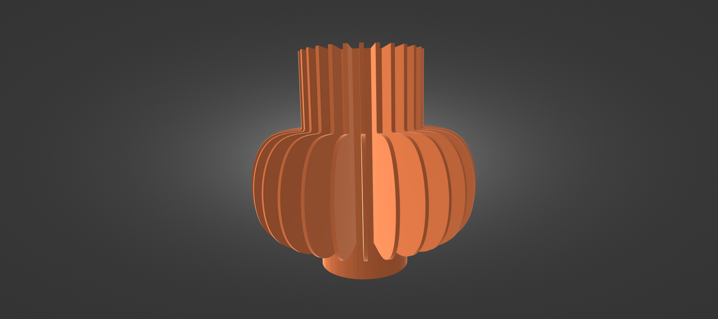 An orange, cylindrical object with a textured, ribbed surface, resembling a vase or container, is the central focus of the image.
