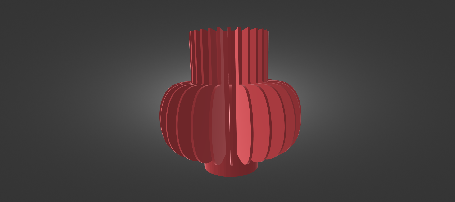 A 3D rendering of a red, cylindrical object with a textured surface, resembling a vase or a lamp.