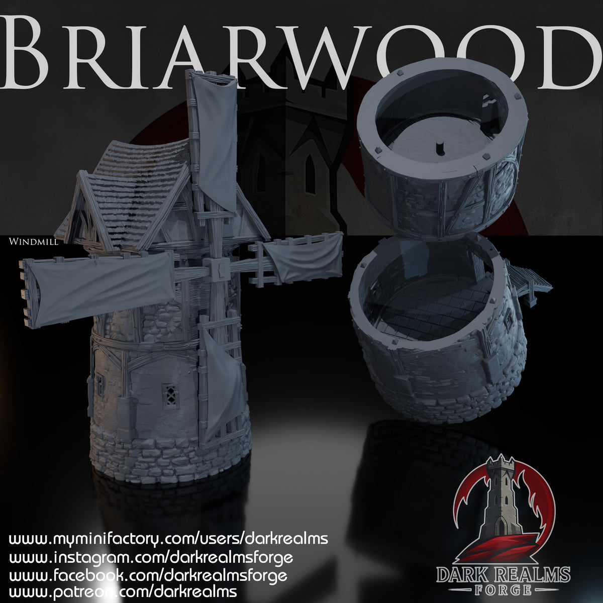 Dark Realms Briarwood Windmill 3D printed tabletop terrain