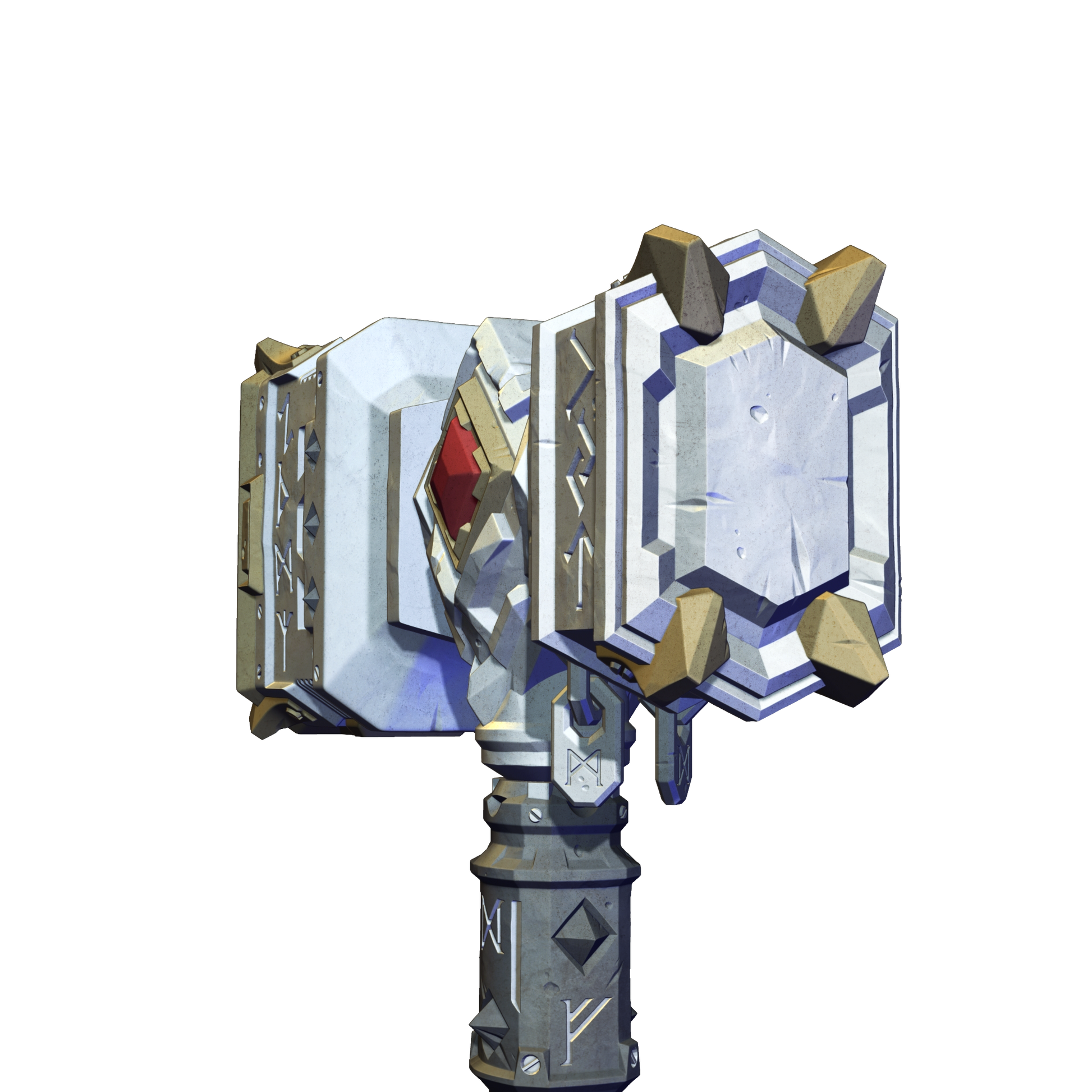 A 3D rendering of a mechanical object with a metallic appearance, featuring a combination of geometric shapes and patterns.
