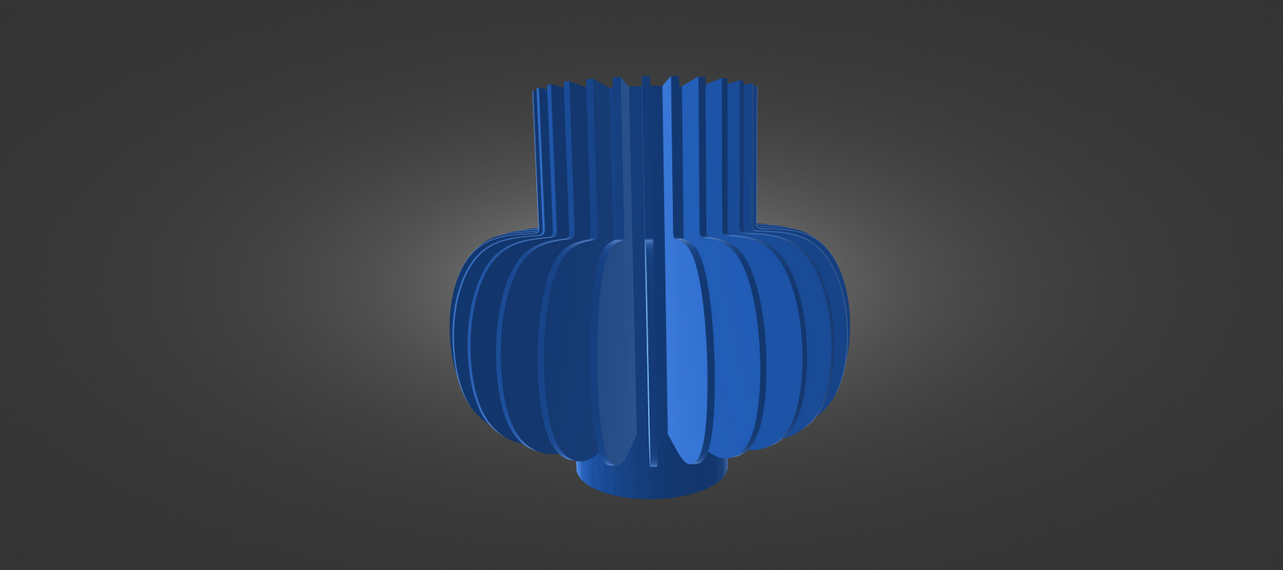 A 3D rendering of a blue, cylindrical object with a textured surface and a pointed top, set against a dark background.
