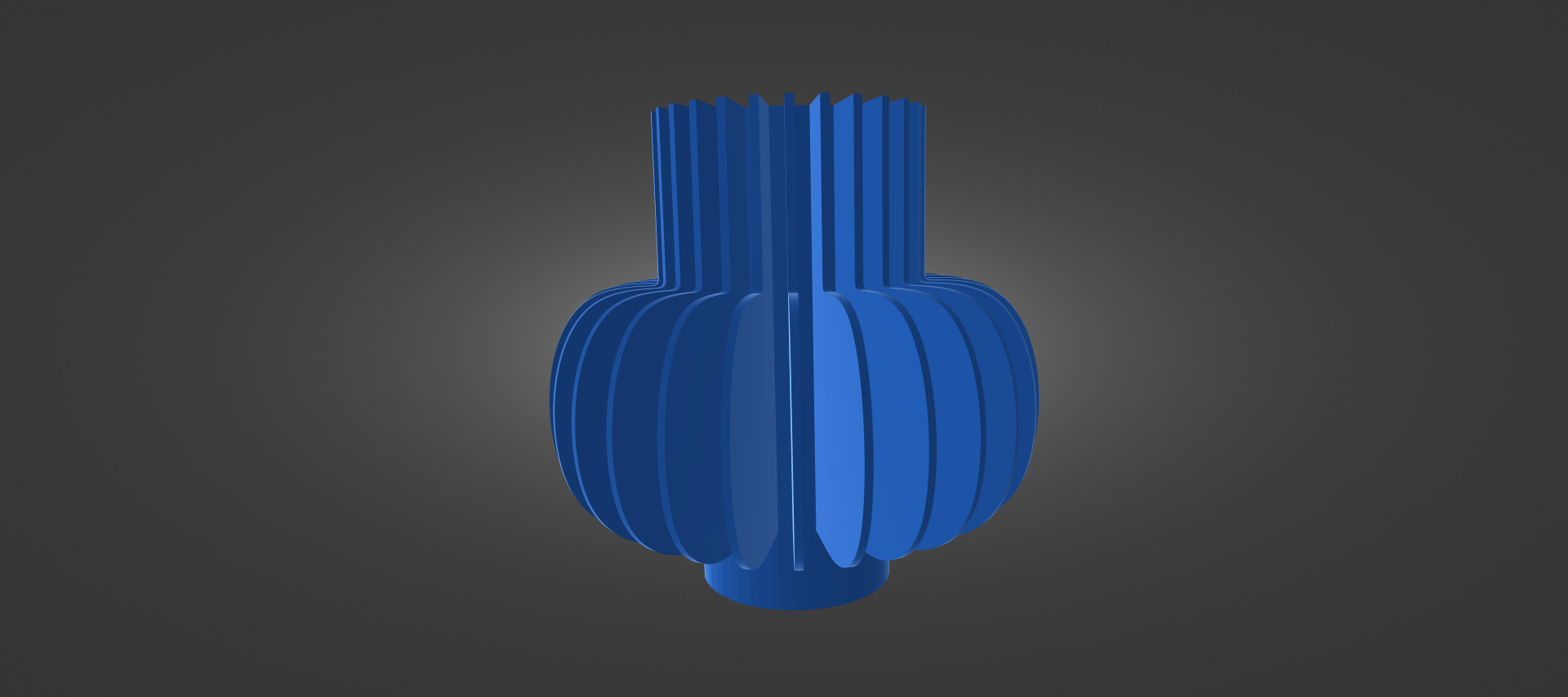 A 3D rendering of a blue, cylindrical object with a textured surface and a pointed top, set against a dark background.