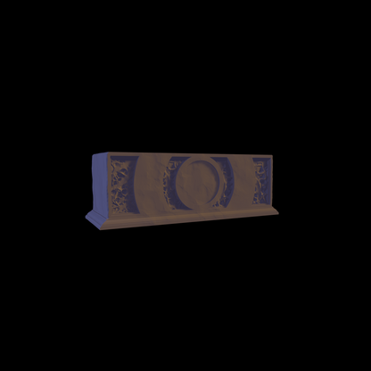 a blue and white object on a black background