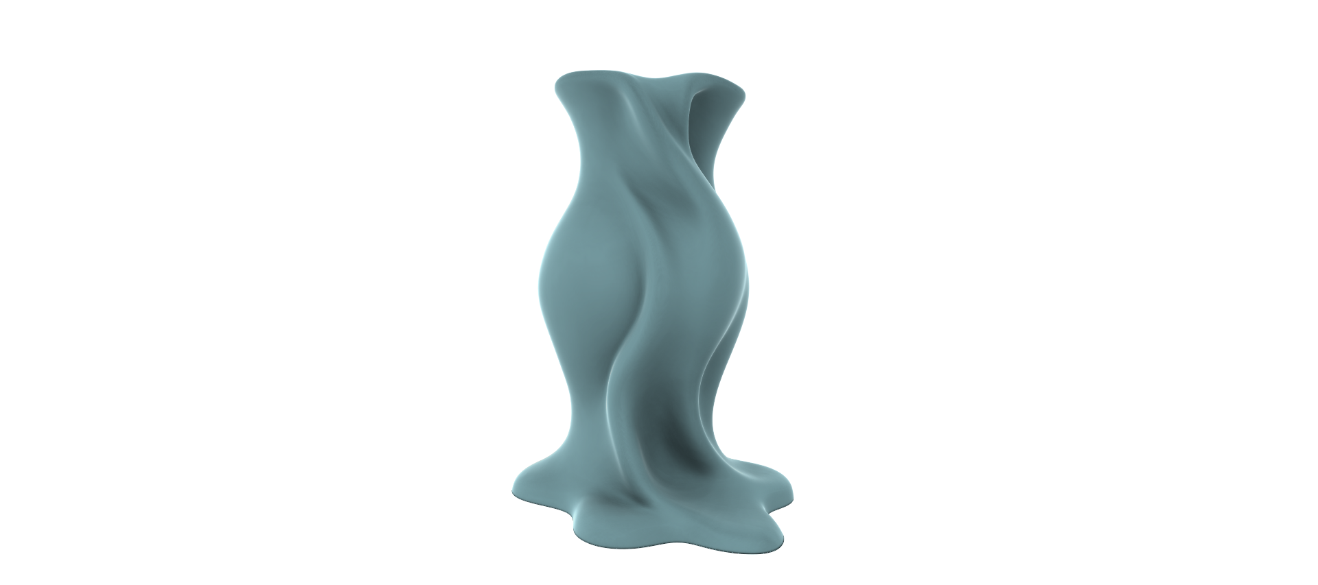 A 3D rendering of a light blue, abstract sculpture resembling a flowing, organic shape against a black background.