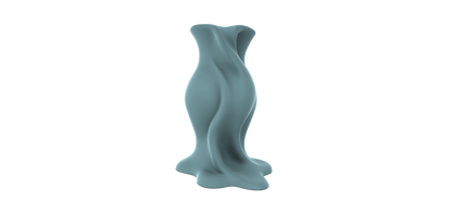 A 3D rendering of a light blue, abstract sculpture resembling a flowing, organic shape against a black background.