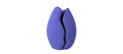 A 3D rendering of a purple, abstract shape resembling a flower or a seed, set against a black background.