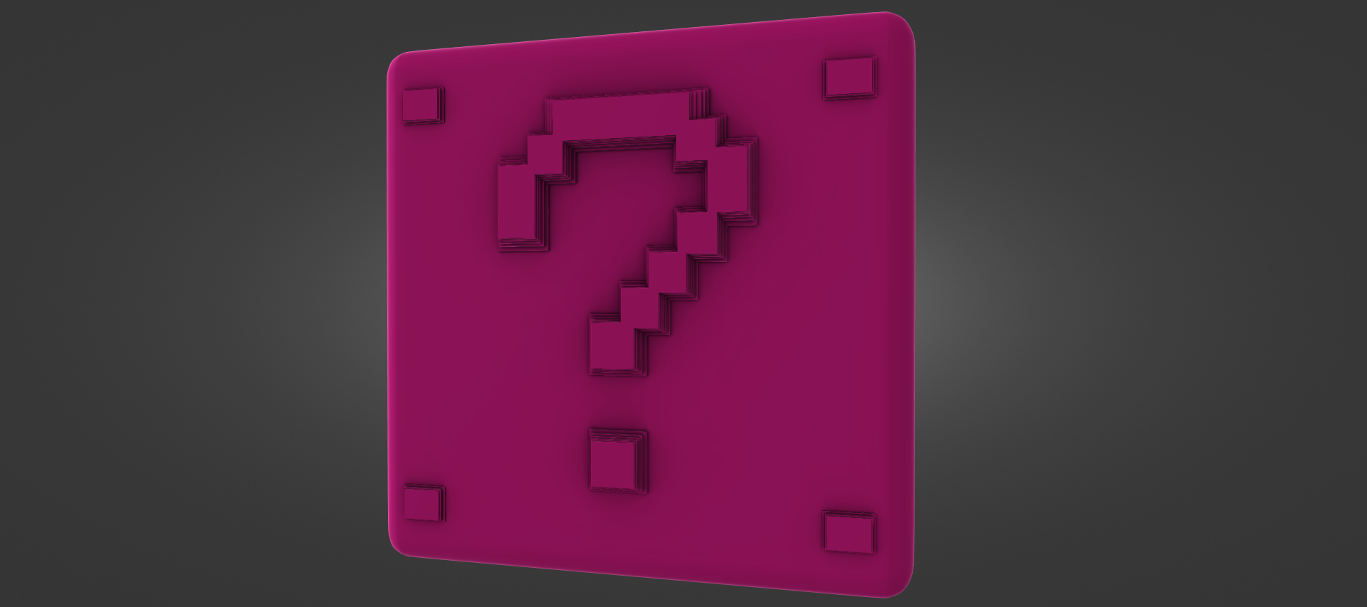 A 3D rendering of a pink square with a question mark symbol inside it.