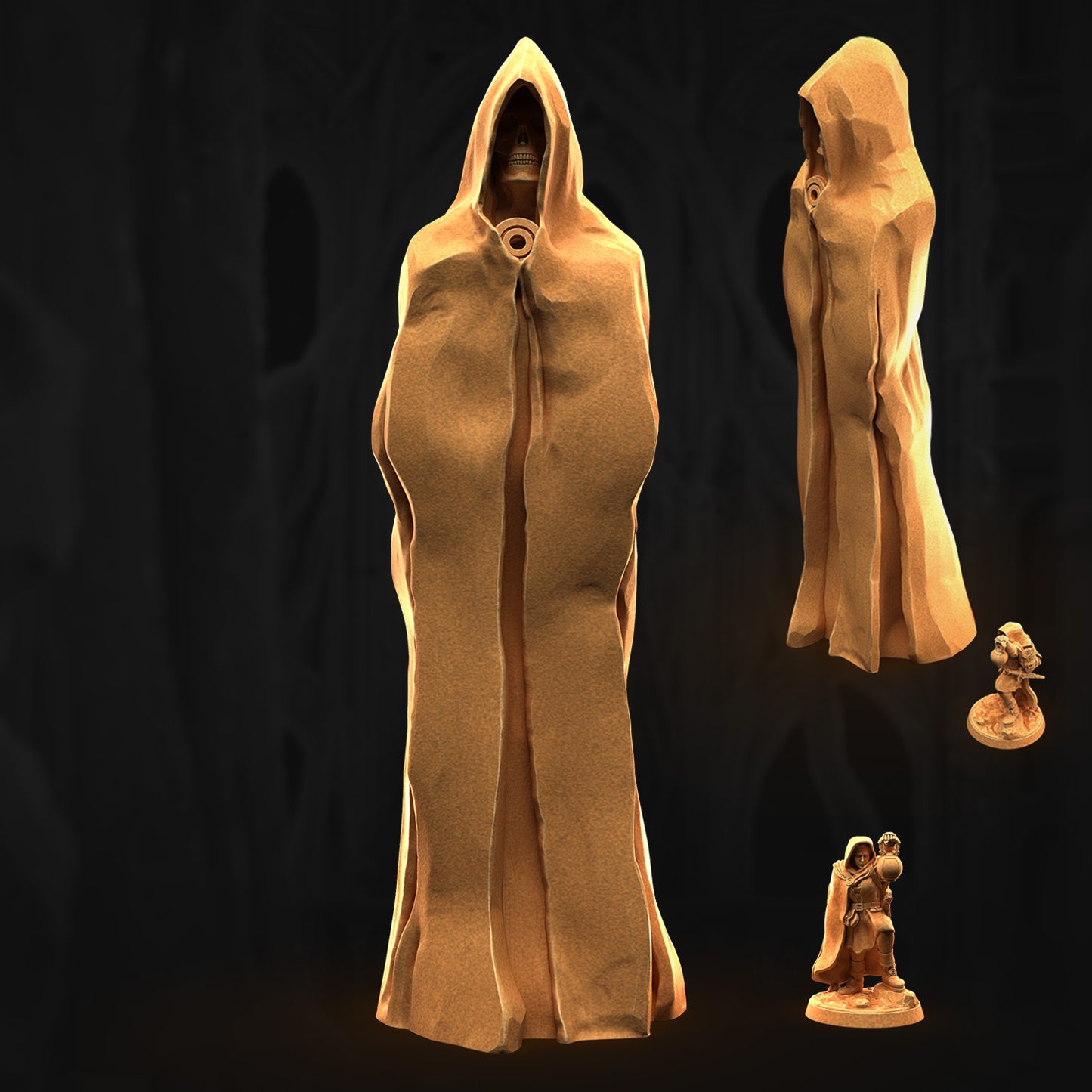 a 3d image of a hooded figure with a candle