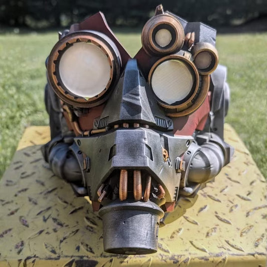 Datalink Machine Spirit Mask front view red grey bronze industrial sci-fi cosplay mask