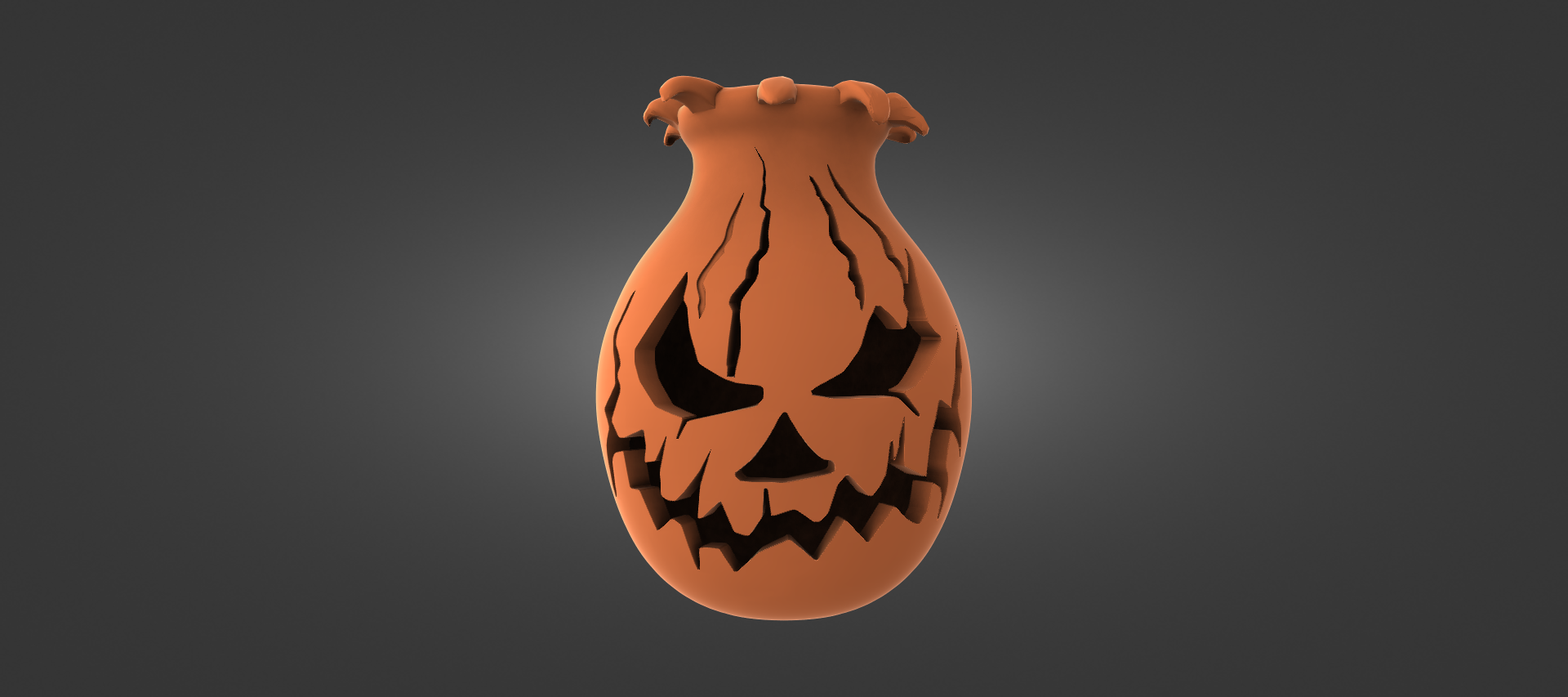 An orange pumpkin-shaped object with a carved face, resembling a Halloween decoration or costume.