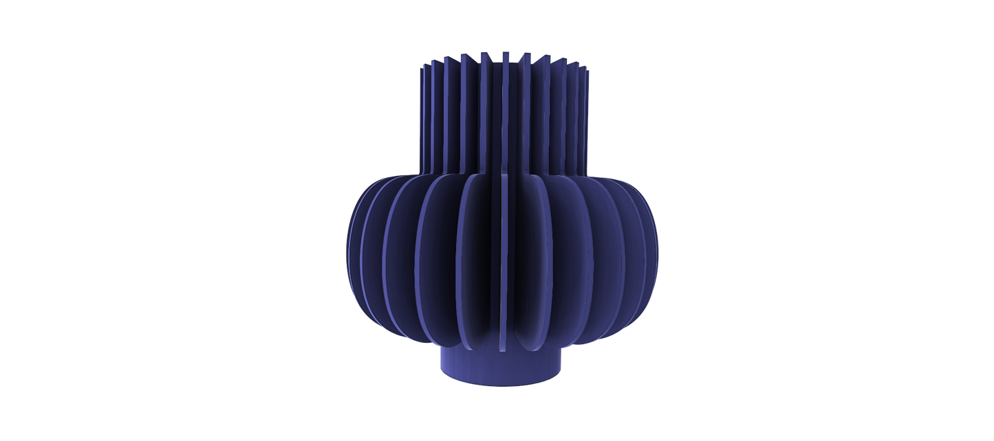 A 3D rendering of a purple, cylindrical object with a textured, ribbed surface.