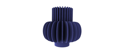 A 3D rendering of a purple, cylindrical object with a textured, ribbed surface.