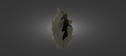 A 3D rendering of a stylized, abstract flower-like object with a dark, shadowy appearance against a dark background.
