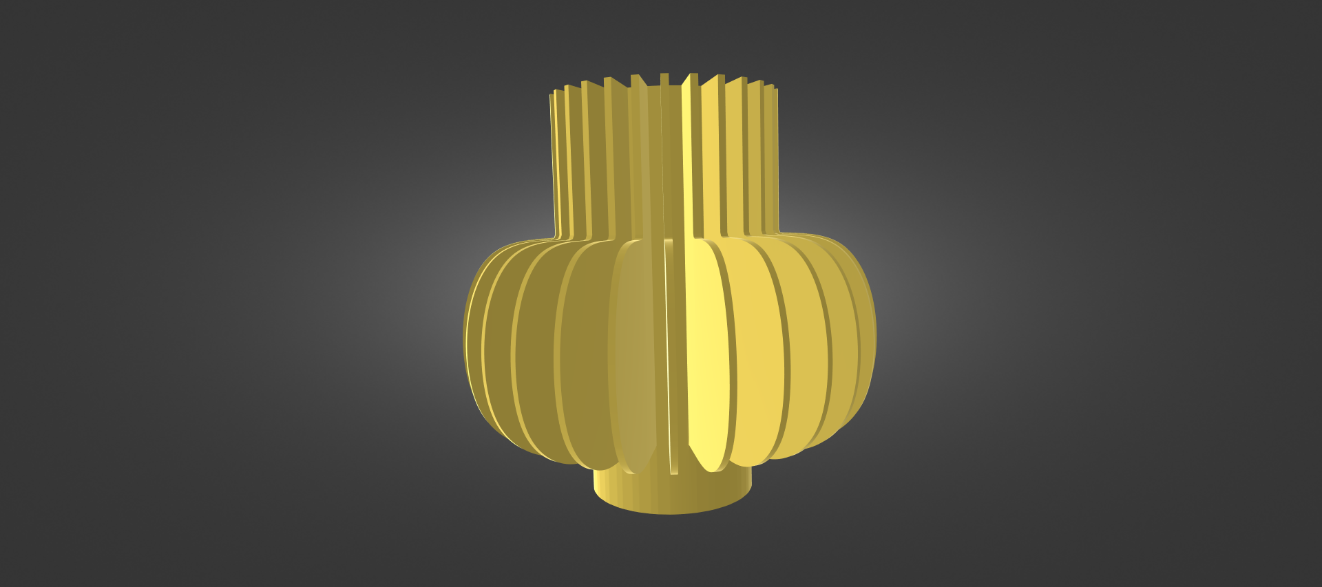 A 3D rendering of a golden, cylindrical object with a textured, ribbed surface.
