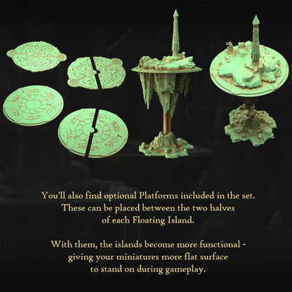 a set of floating islands with platforms, including two halves of each island, which can be placed between the two halves of each island. The islands become more functional-looking with the platforms, providing more flat surface for miniature play.