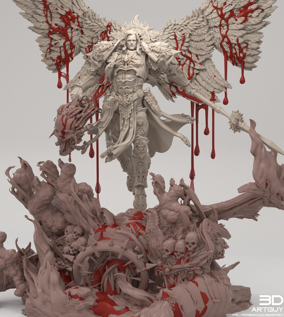 Armored Vampire Angel Leader Miniature – 3D Printed Tabletop Proxy Model