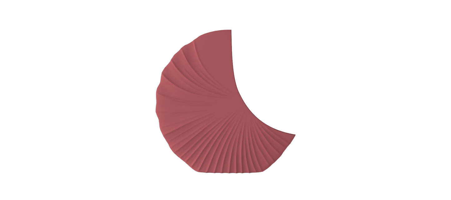 A pink, wavy, and textured object is shown against a black background.