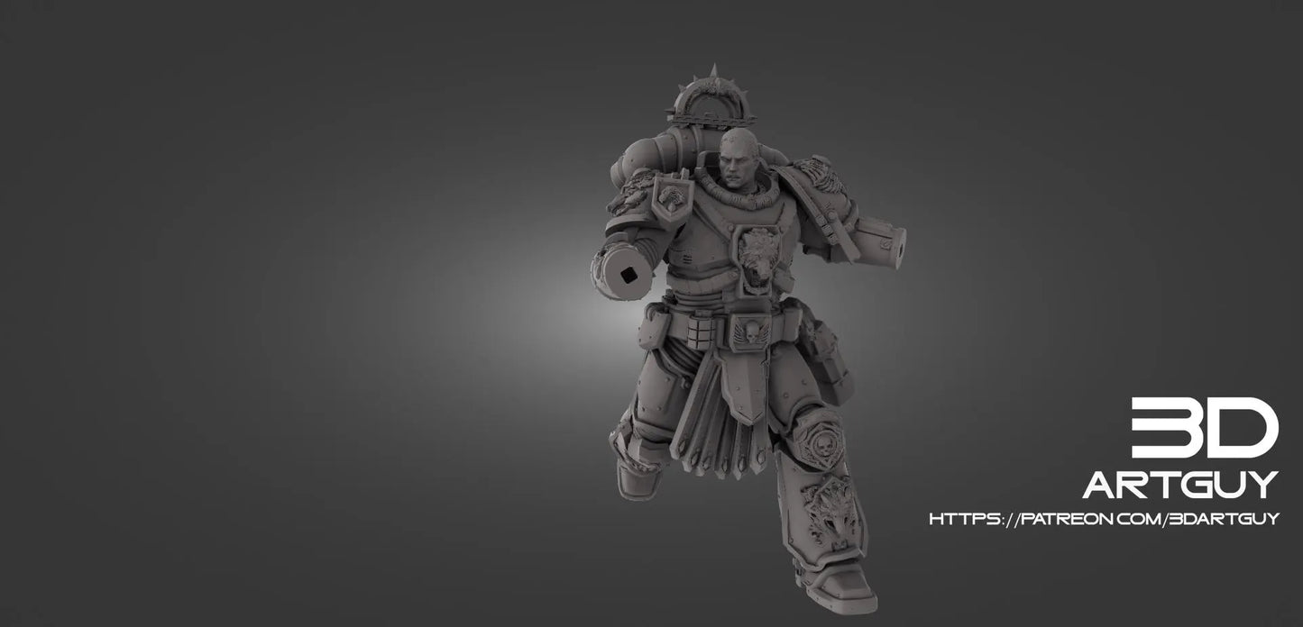 Loyalist Commander GrimDark Miniature W/ Cape and 2 Posable Swords