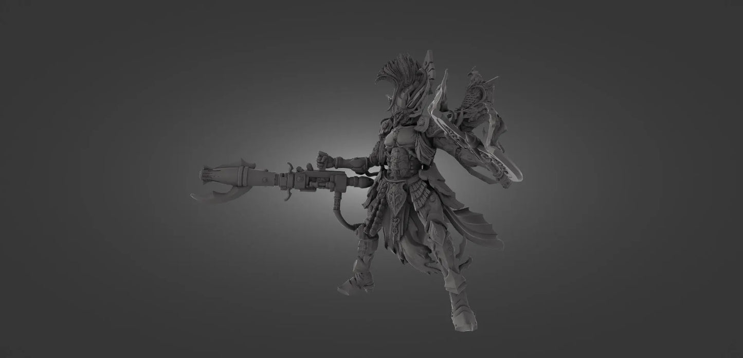 Grimdark Fire-Elf Miniature With Blast Effect! 32mm 50mm 100mm 150mm