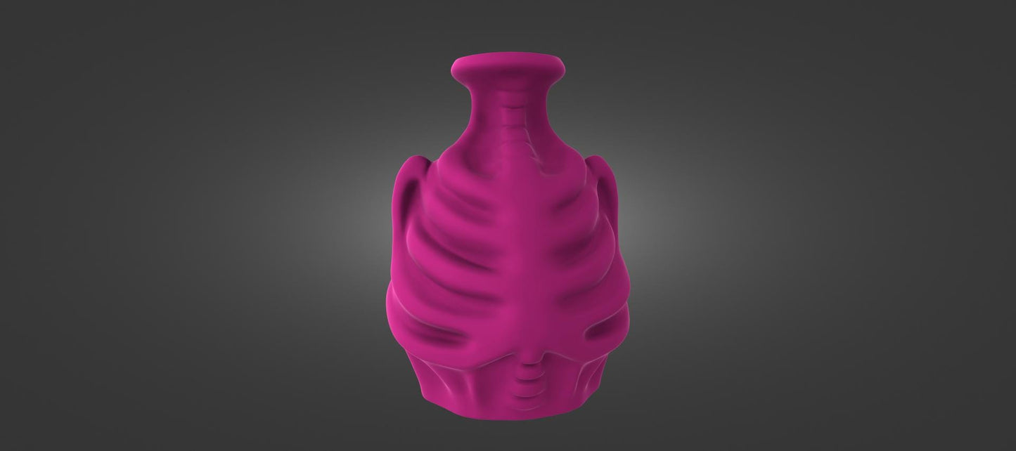 A 3D rendering of a pink, abstract sculpture with a unique, organic shape.