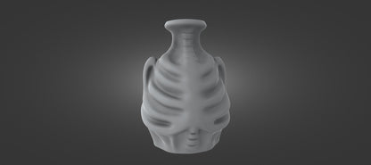 A 3D rendering of a white, abstract sculpture with a unique, organic shape against a dark background.