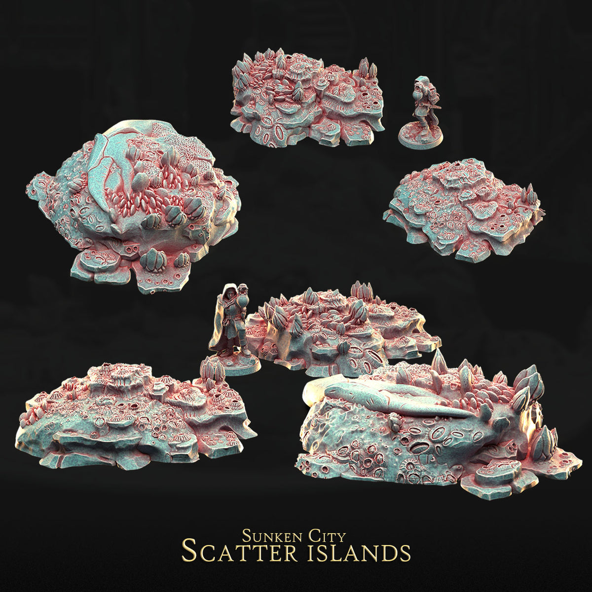 Scatter Islands – Sunken City | 3DHexes 3D Printed Tabletop Terrain (28-32mm) - image 1