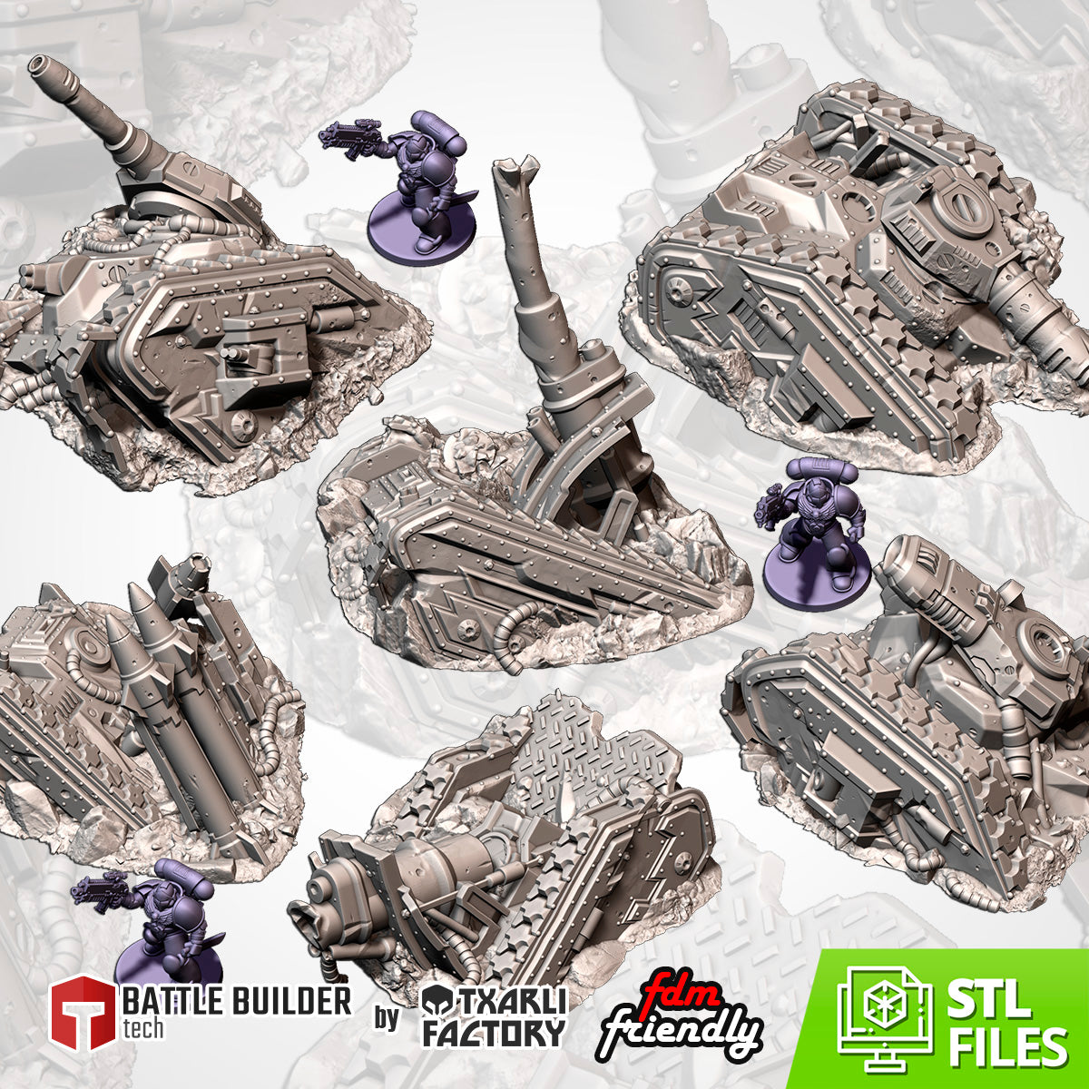 Destroyed Tanks – Txarli Factory 3D Printed Tabletop Terrain (28-32mm) - image 3