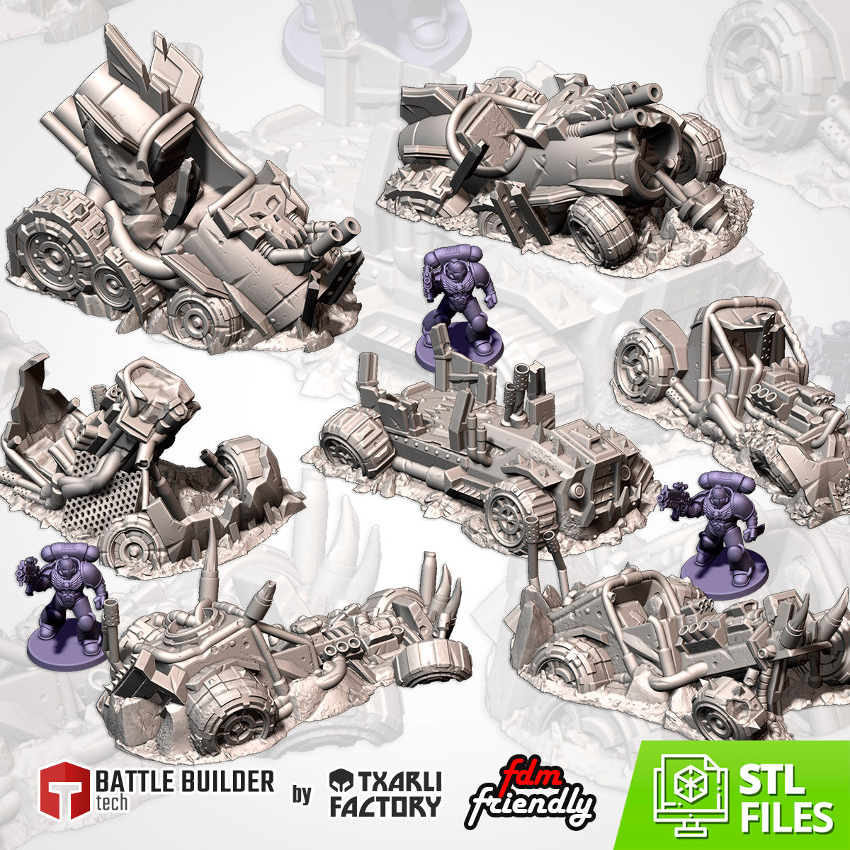 Orc Buggies Destroyed – Txarli Factory 3D Printed Tabletop Terrain (28-32mm) - image 3