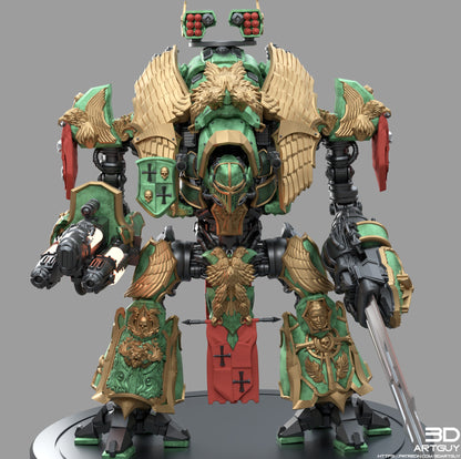 Medieval Mech Knight green and gold full body render