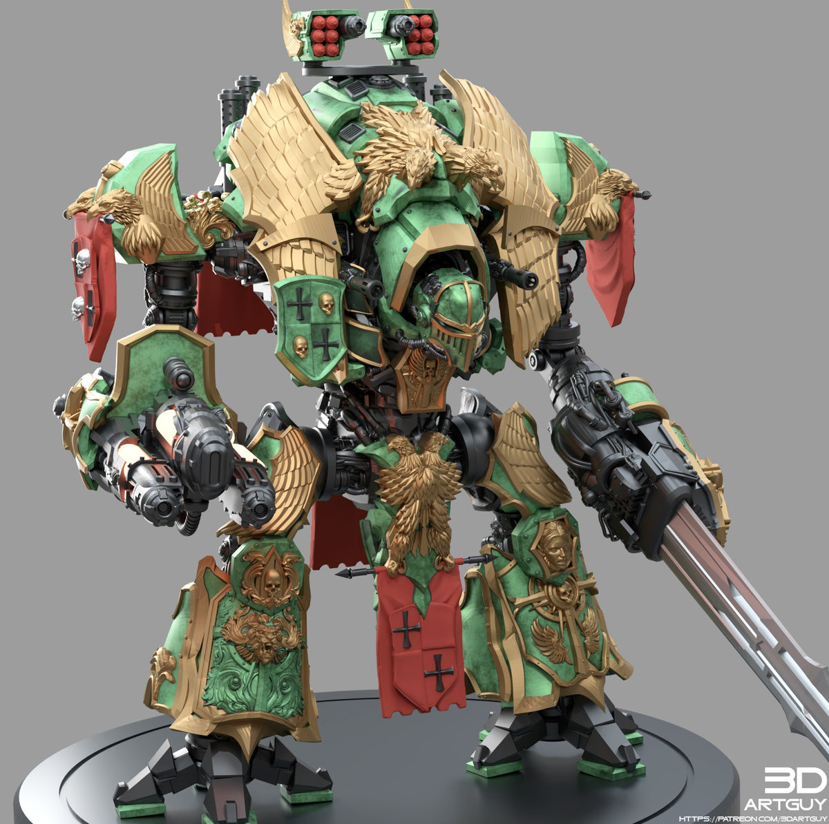 Medieval Mech Knight full body stance and weapon options
