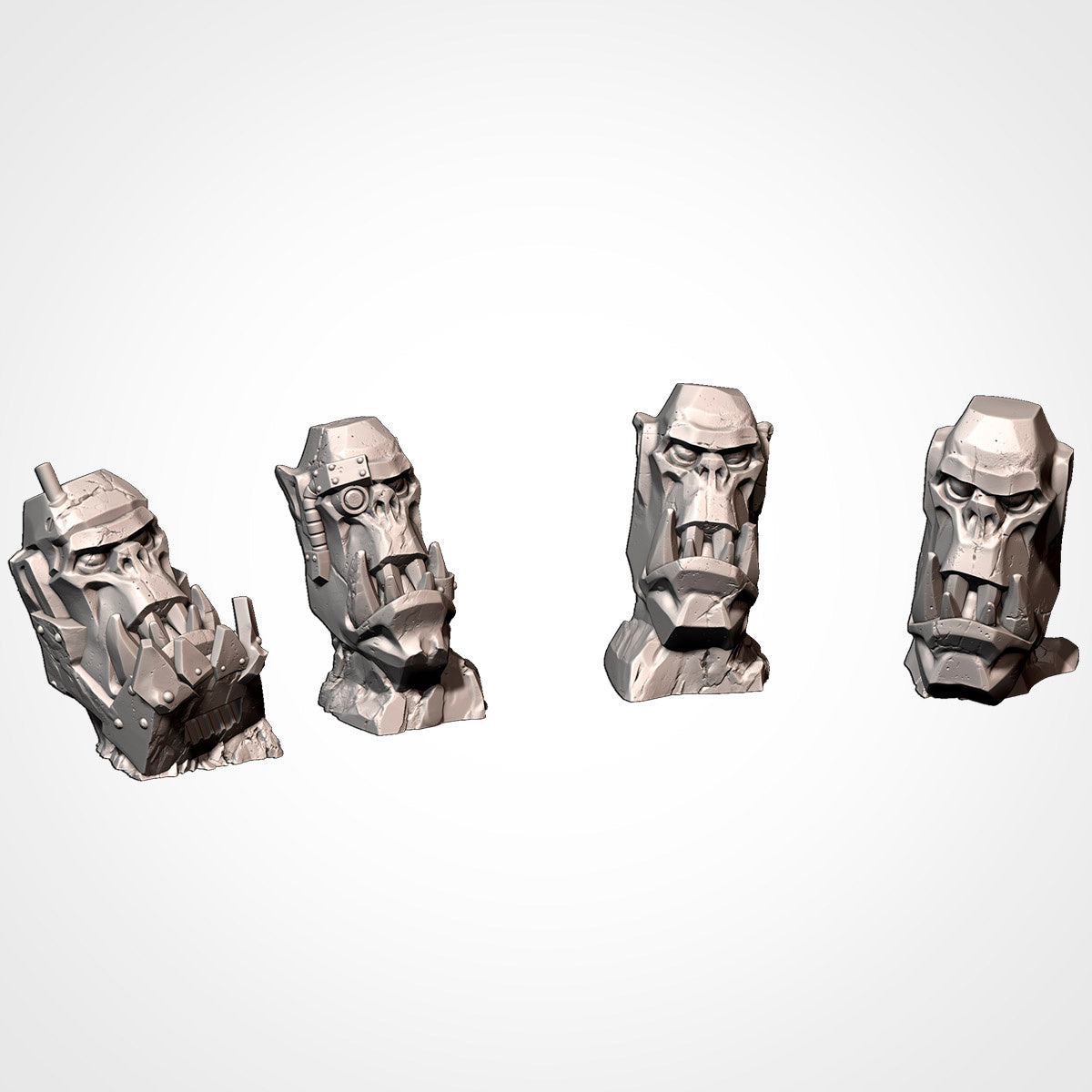 Alternate view of four Orktober Ork head terrain monuments
